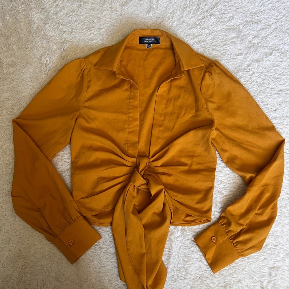 Golden Cropped Blouse w/ Front Tie